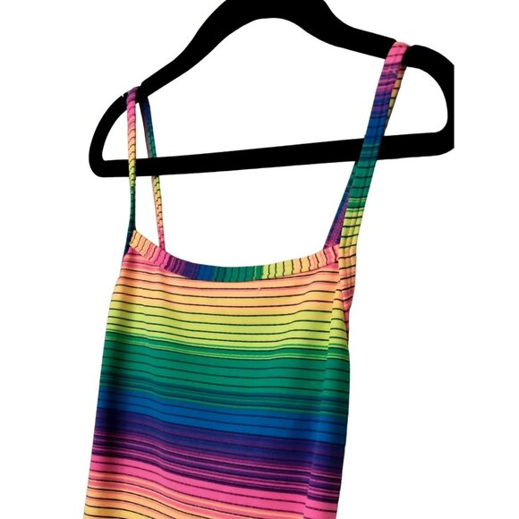 Girls One-Piece Swimsuit 9/10 Rainbow Striped Crisscross Back Summer Pool Outfit - Picture 2 of 8